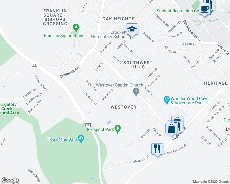 map of restaurants, bars, coffee shops, grocery stores, and more near 1008 Columbia Avenue in San Marcos