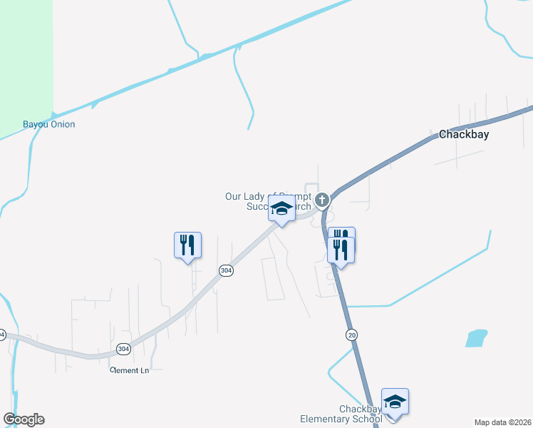 map of restaurants, bars, coffee shops, grocery stores, and more near 140 Highway 304 in Thibodaux