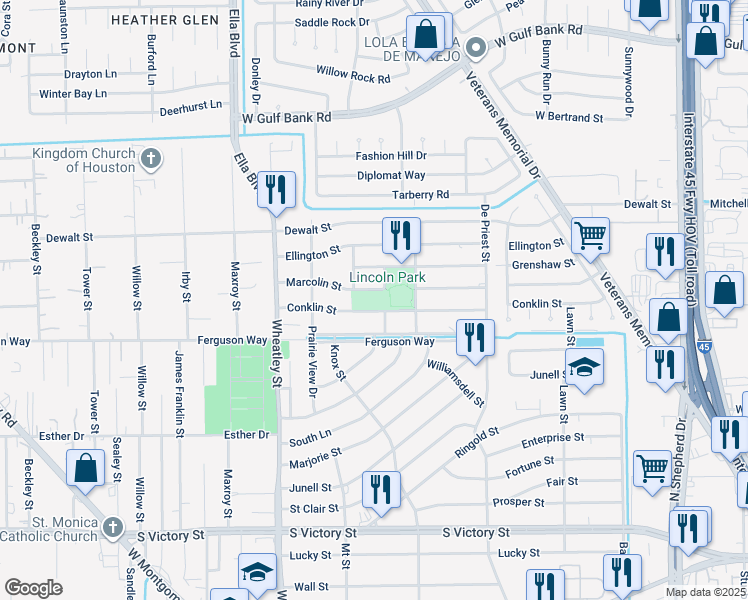 map of restaurants, bars, coffee shops, grocery stores, and more near 1048 Grenshaw Street in Houston