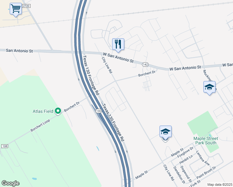 map of restaurants, bars, coffee shops, grocery stores, and more near 217 Teller Drive in Lockhart