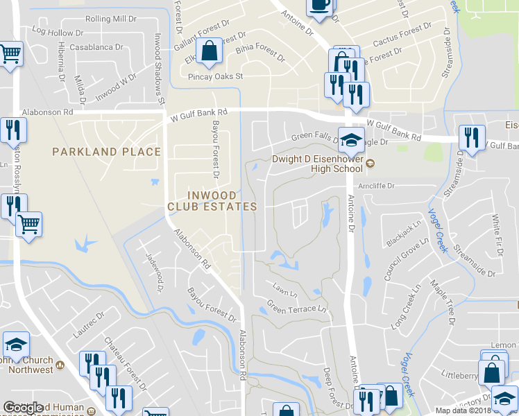 map of restaurants, bars, coffee shops, grocery stores, and more near 7843 Green Lawn Drive in Houston