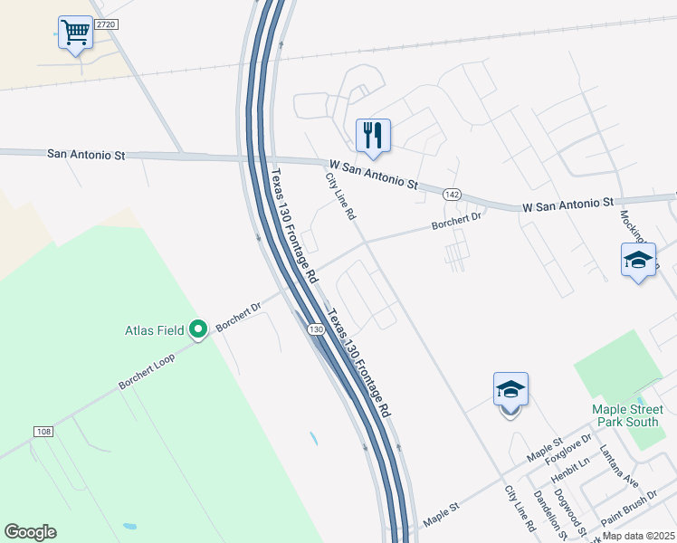 map of restaurants, bars, coffee shops, grocery stores, and more near 217 Teller Drive in Lockhart