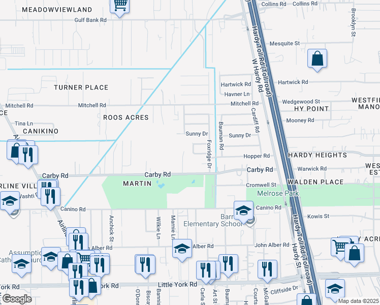 map of restaurants, bars, coffee shops, grocery stores, and more near 1102 Burnley Street in Houston