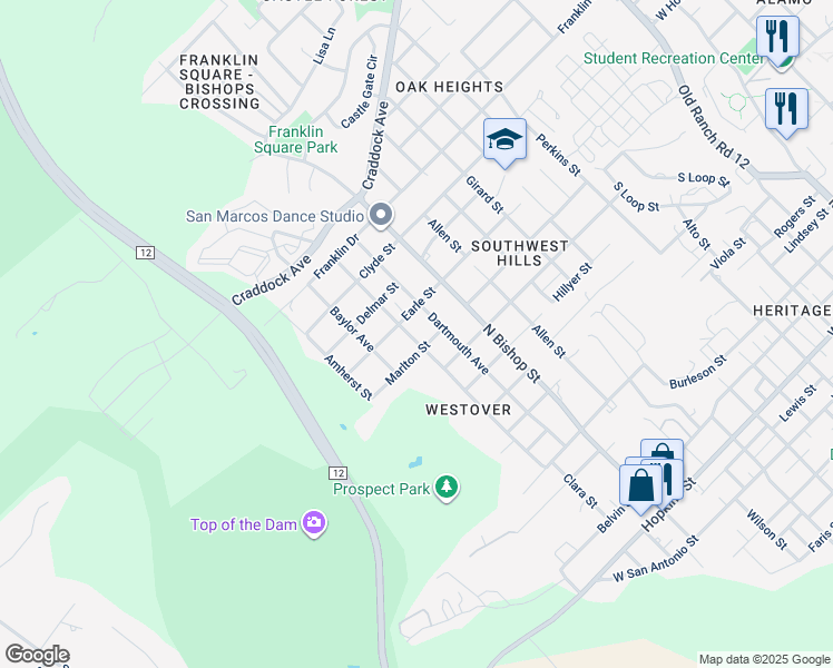 map of restaurants, bars, coffee shops, grocery stores, and more near 1108 Columbia Avenue in San Marcos