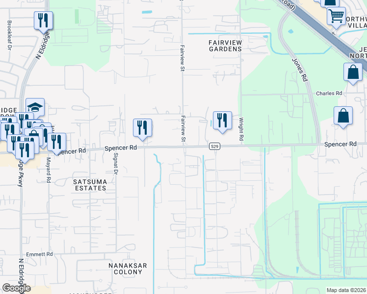 map of restaurants, bars, coffee shops, grocery stores, and more near 16506 FM 529 Road in Houston