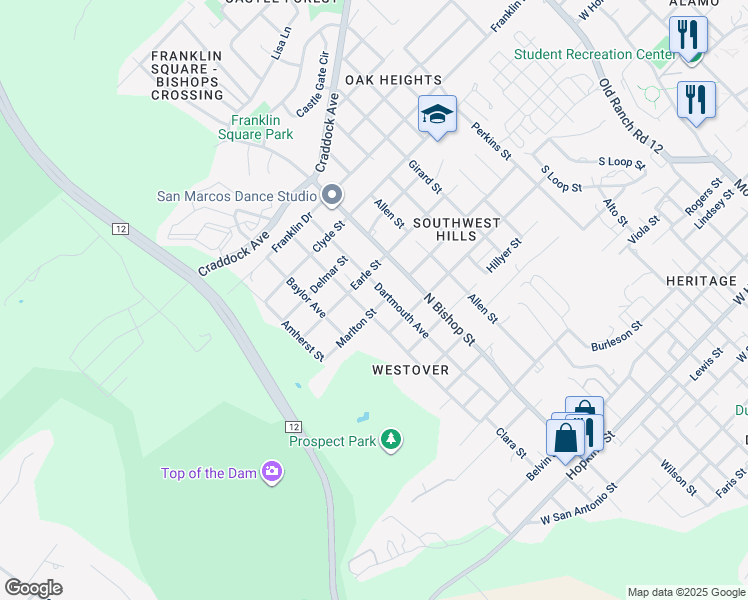 map of restaurants, bars, coffee shops, grocery stores, and more near 1010 Dartmouth Avenue in San Marcos
