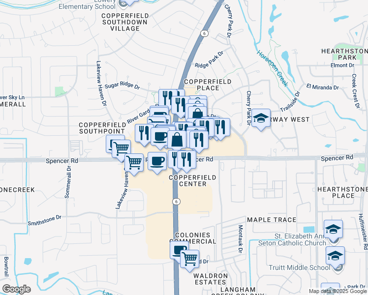 map of restaurants, bars, coffee shops, grocery stores, and more near in Houston