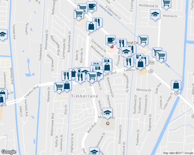 map of restaurants, bars, coffee shops, grocery stores, and more near 435 Lapalco Boulevard in Gretna