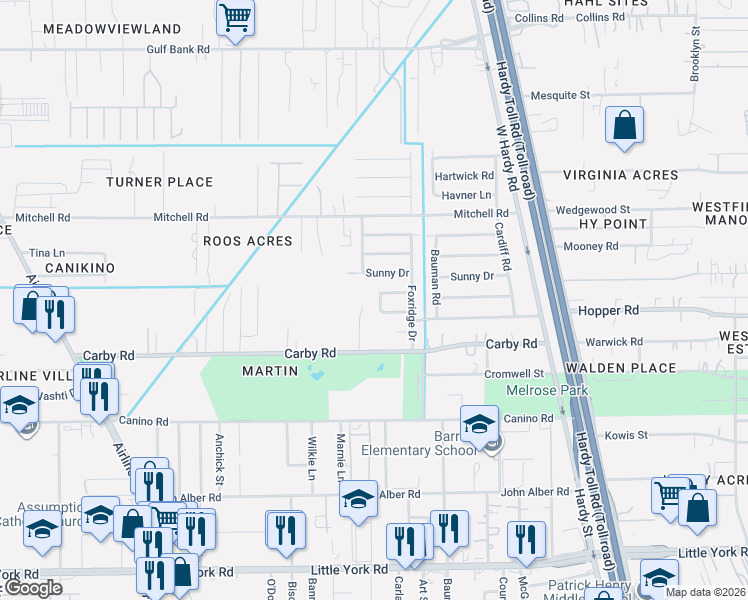 map of restaurants, bars, coffee shops, grocery stores, and more near 1119 Burnley Street in Houston