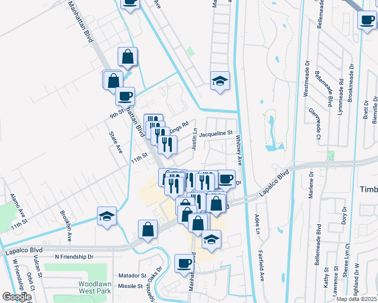map of restaurants, bars, coffee shops, grocery stores, and more near 1532 London Cross Road in Harvey