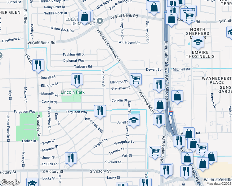 map of restaurants, bars, coffee shops, grocery stores, and more near 879 Marcolin Street in Houston