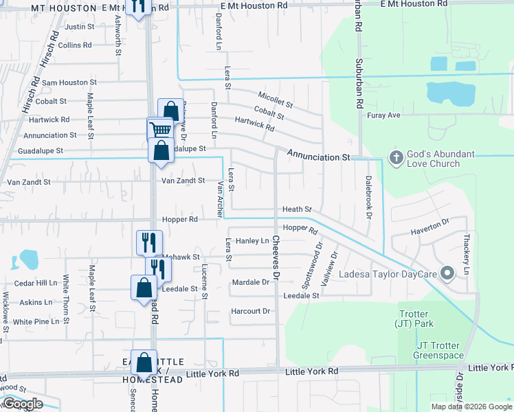 map of restaurants, bars, coffee shops, grocery stores, and more near 6407 Heath Street in Houston