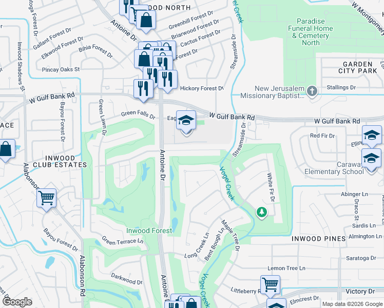 map of restaurants, bars, coffee shops, grocery stores, and more near 5618 Turfwood Lane in Houston