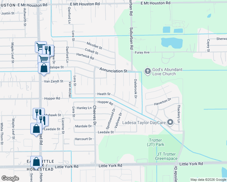 map of restaurants, bars, coffee shops, grocery stores, and more near 11151 Spottswood Drive in Houston
