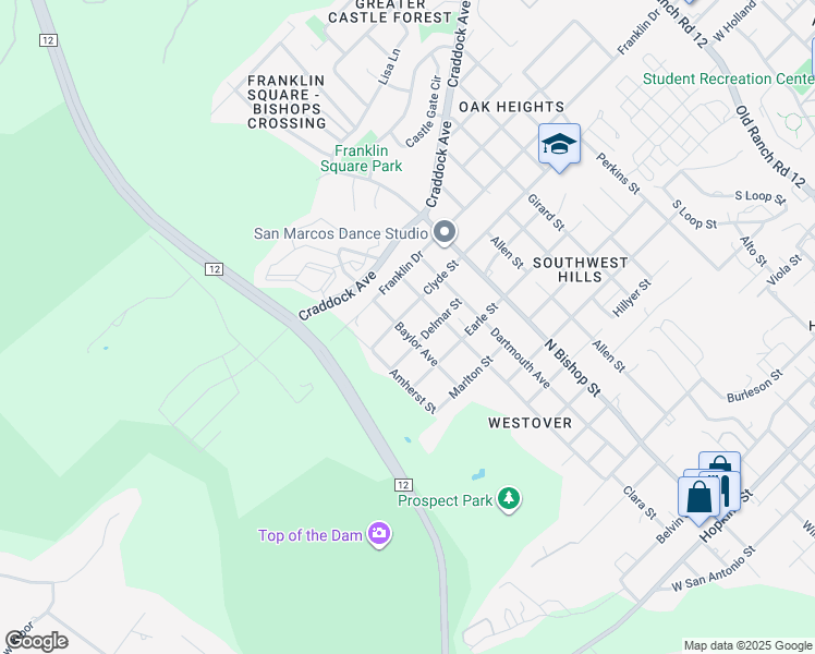 map of restaurants, bars, coffee shops, grocery stores, and more near 1509 Clyde Street in San Marcos