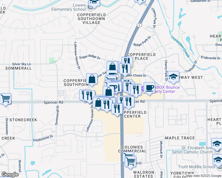 map of restaurants, bars, coffee shops, grocery stores, and more near 15750 Fm 529 Rd in Houston