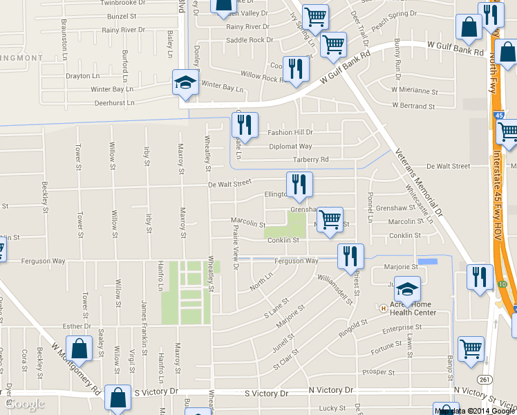 map of restaurants, bars, coffee shops, grocery stores, and more near 1038 Ellington Street in Houston