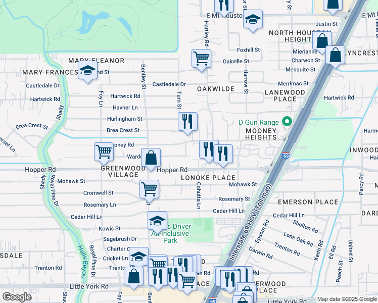 map of restaurants, bars, coffee shops, grocery stores, and more near in Harris County
