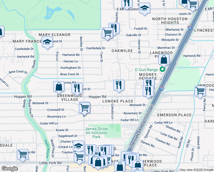map of restaurants, bars, coffee shops, grocery stores, and more near in Harris County