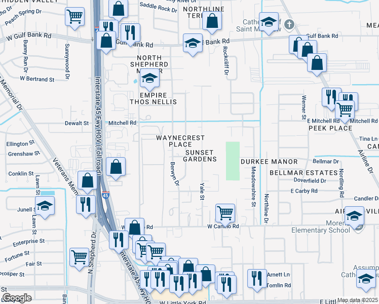 map of restaurants, bars, coffee shops, grocery stores, and more near in Harris County