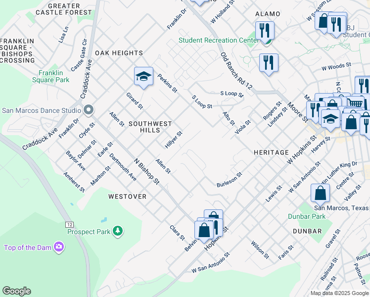 map of restaurants, bars, coffee shops, grocery stores, and more near 898 Advance Street in San Marcos