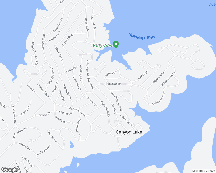 map of restaurants, bars, coffee shops, grocery stores, and more near 4025 Morningside Way in Canyon Lake