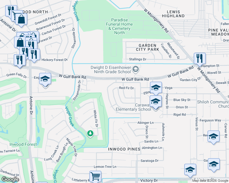 map of restaurants, bars, coffee shops, grocery stores, and more near 8822 Cold Lake Drive in Houston