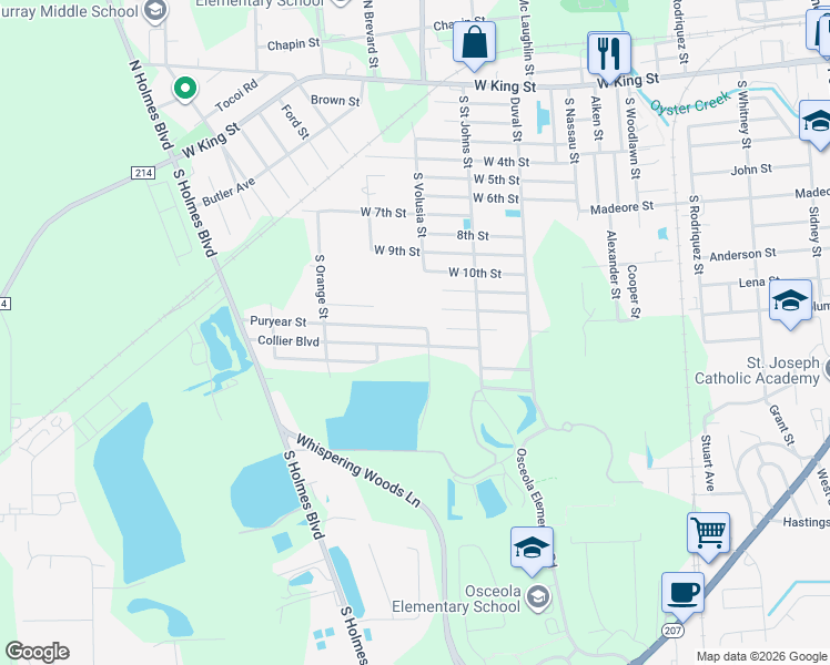 map of restaurants, bars, coffee shops, grocery stores, and more near 917 Puryear Street in St. Augustine