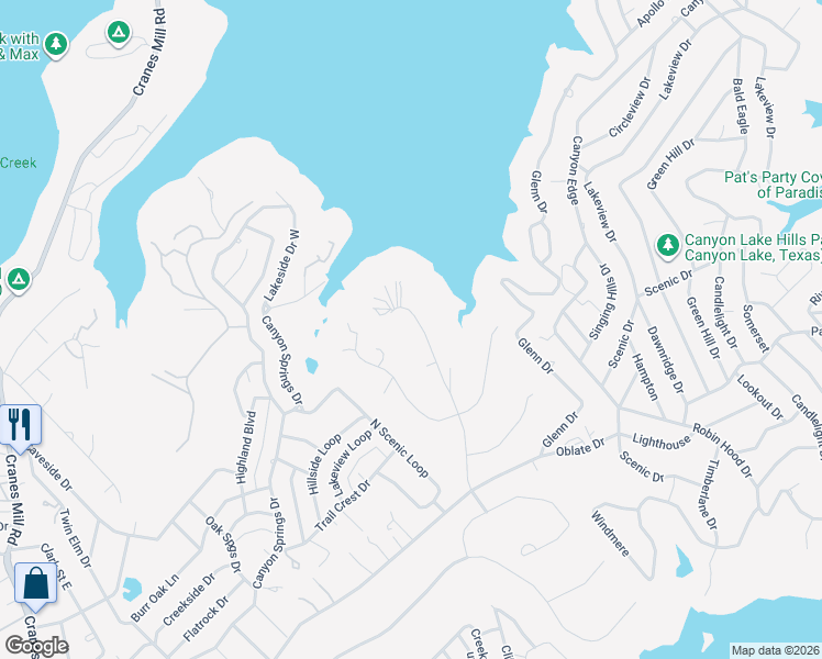 map of restaurants, bars, coffee shops, grocery stores, and more near 523 Oak Shore Drive in Canyon Lake