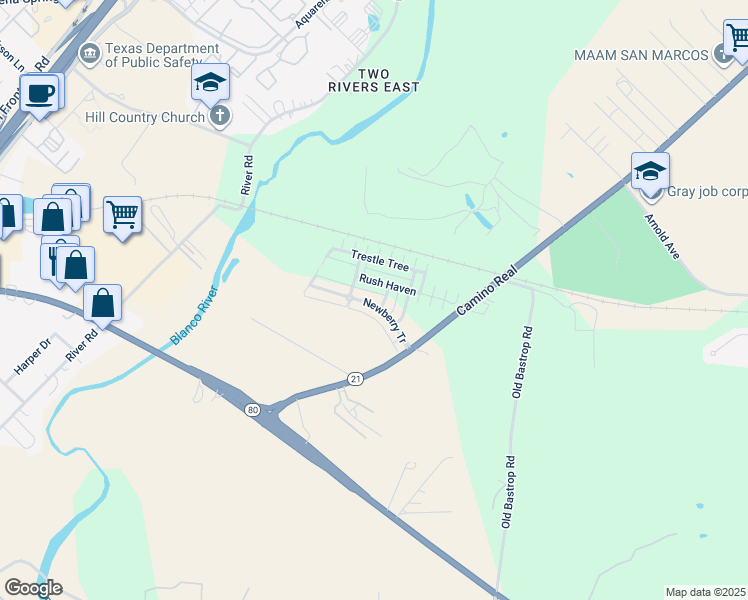 map of restaurants, bars, coffee shops, grocery stores, and more near 240 Newberry Trail in San Marcos