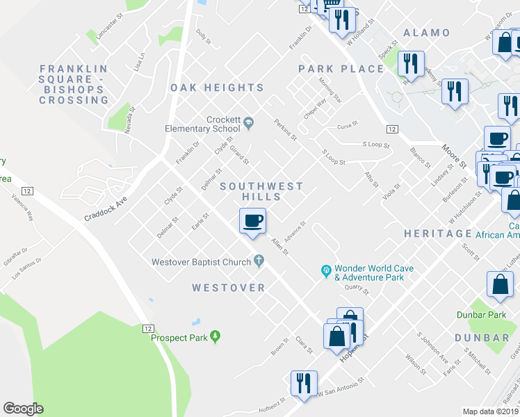 map of restaurants, bars, coffee shops, grocery stores, and more near 1106/08 Hazelton Street in San Marcos