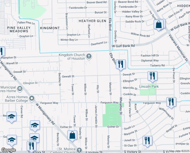 map of restaurants, bars, coffee shops, grocery stores, and more near 1403 Dewalt Street in Houston