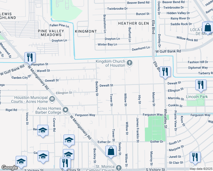map of restaurants, bars, coffee shops, grocery stores, and more near 1817 Dewalt Street in Houston