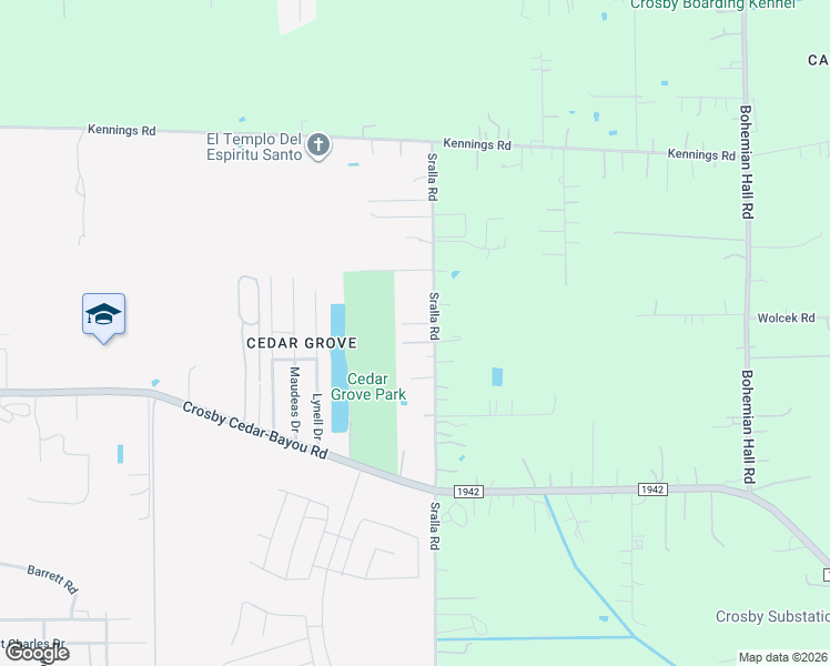 map of restaurants, bars, coffee shops, grocery stores, and more near 13535 Sralla Road in Crosby
