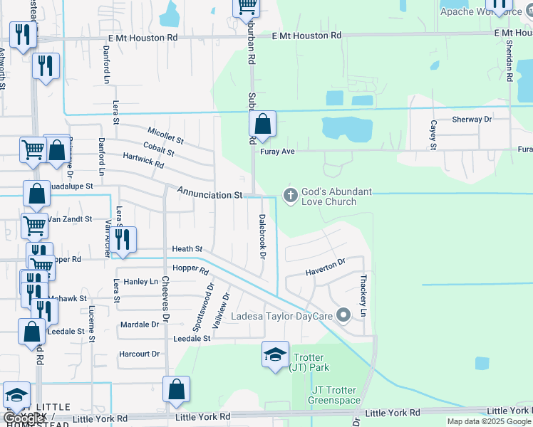 map of restaurants, bars, coffee shops, grocery stores, and more near 11211 Dalebrook Drive in Houston