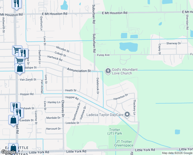 map of restaurants, bars, coffee shops, grocery stores, and more near 11211 Dalebrook Drive in Houston