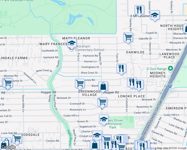 map of restaurants, bars, coffee shops, grocery stores, and more near in Harris County
