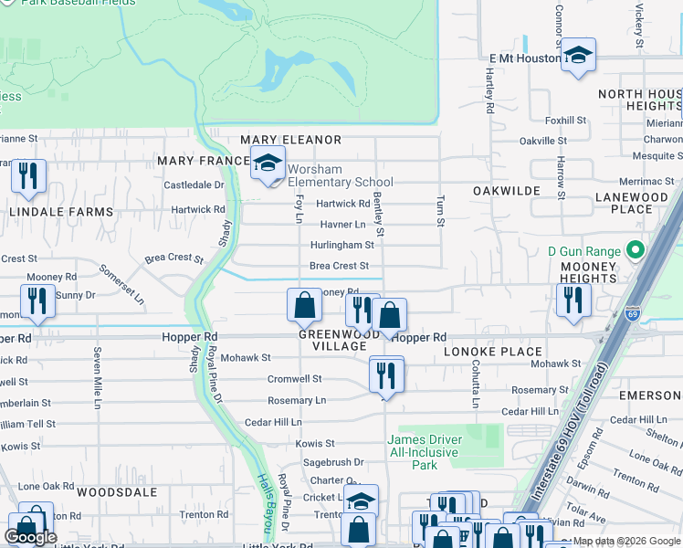 map of restaurants, bars, coffee shops, grocery stores, and more near in Harris County