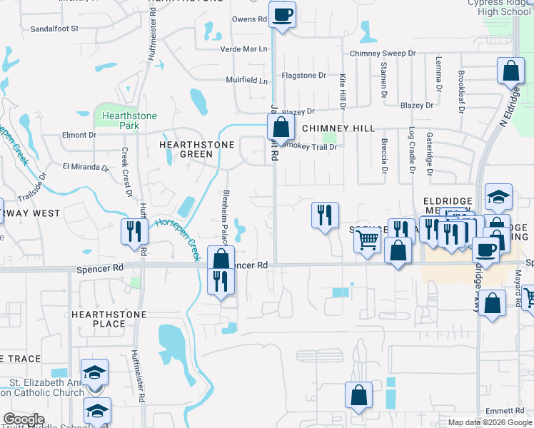 map of restaurants, bars, coffee shops, grocery stores, and more near 7099 Jackrabbit Road in Houston