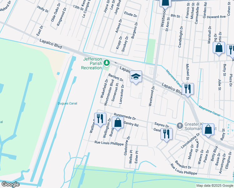 map of restaurants, bars, coffee shops, grocery stores, and more near 1613 Somerset Place in Marrero