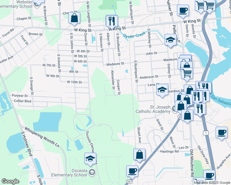 map of restaurants, bars, coffee shops, grocery stores, and more near 984 Alexander Street in St. Augustine