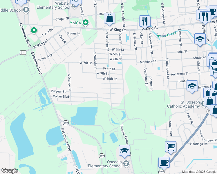 map of restaurants, bars, coffee shops, grocery stores, and more near 870 West 11th Street in St. Augustine