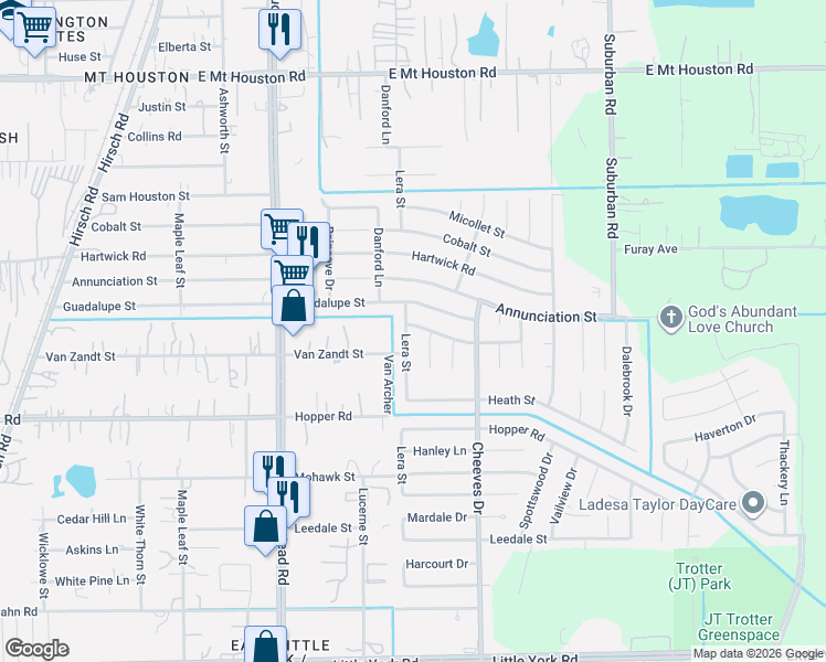 map of restaurants, bars, coffee shops, grocery stores, and more near 6311 Harmon Street in Houston