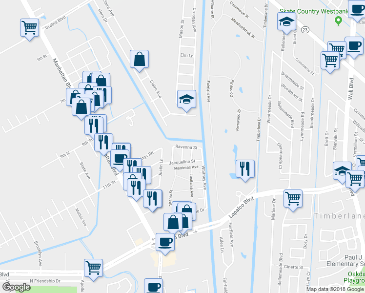 map of restaurants, bars, coffee shops, grocery stores, and more near 28 Ravenna Street in Harvey