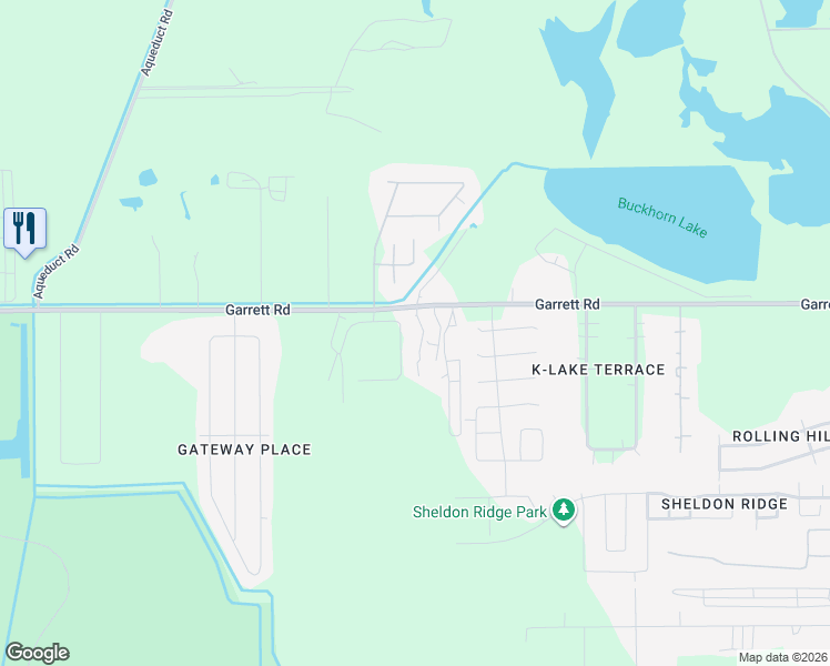 map of restaurants, bars, coffee shops, grocery stores, and more near 15238 Garrett Road in Houston