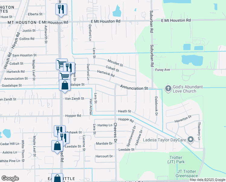 map of restaurants, bars, coffee shops, grocery stores, and more near 6415 Guadalupe Street in Houston