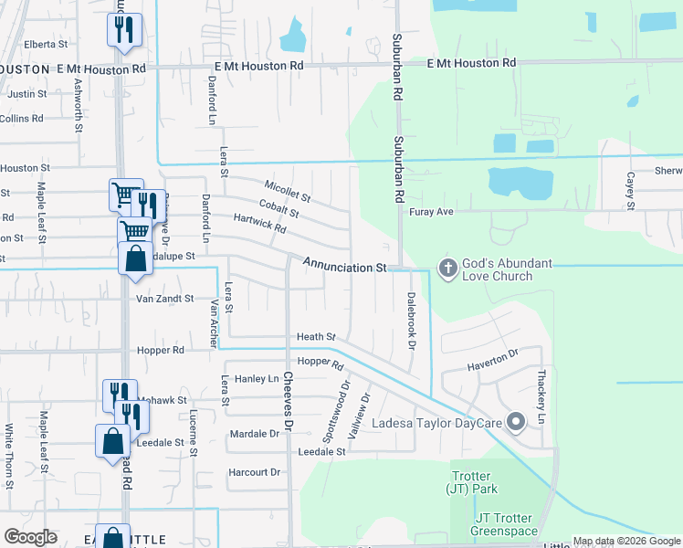 map of restaurants, bars, coffee shops, grocery stores, and more near 6622 Annunciation Street in Houston