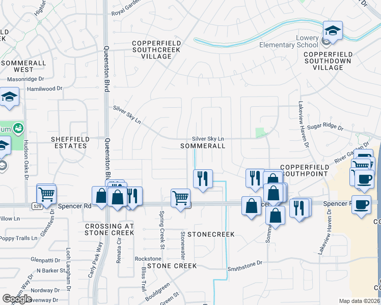 map of restaurants, bars, coffee shops, grocery stores, and more near 7230 Ridgeberry Drive in Houston