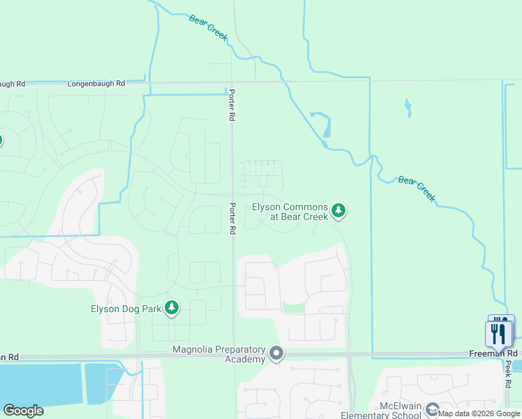 map of restaurants, bars, coffee shops, grocery stores, and more near Elyson Boulevard in Katy