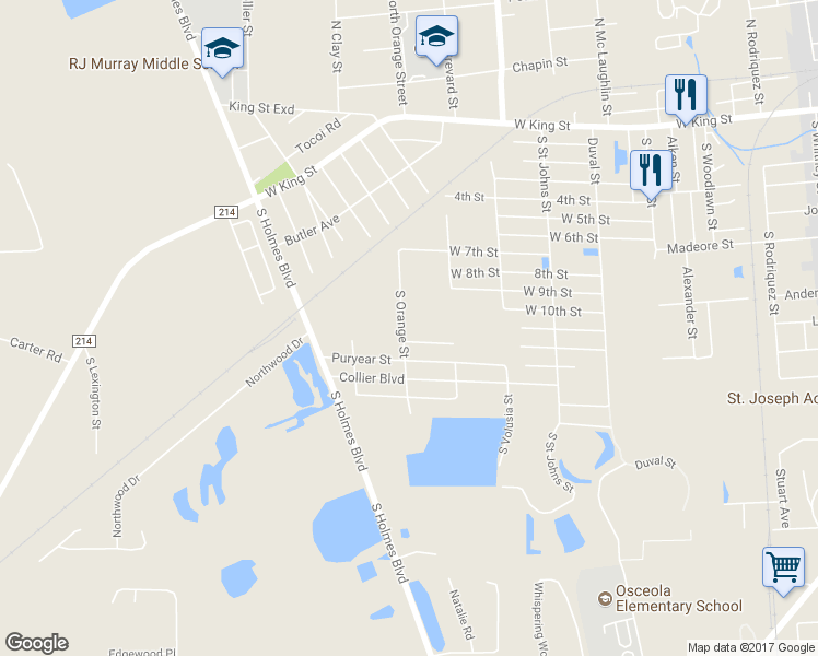 map of restaurants, bars, coffee shops, grocery stores, and more near 900 South Orange Street in Saint Augustine